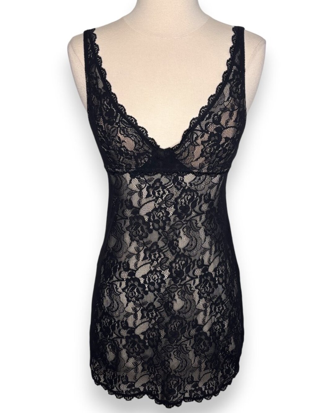 Victoria's Secret Very Sexy Y2K Sheer Black Lace V-Neck Slip Dress Size Small